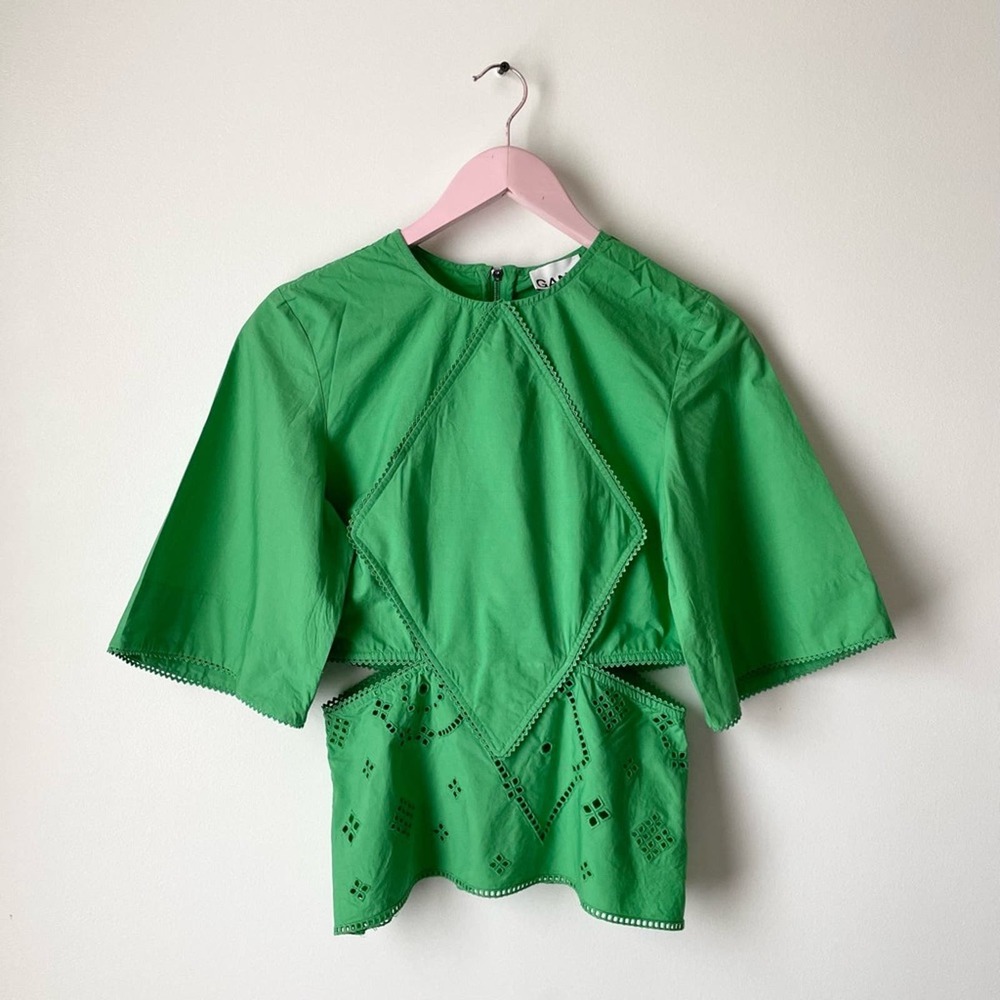 GANNI Organic Cotton Green Top